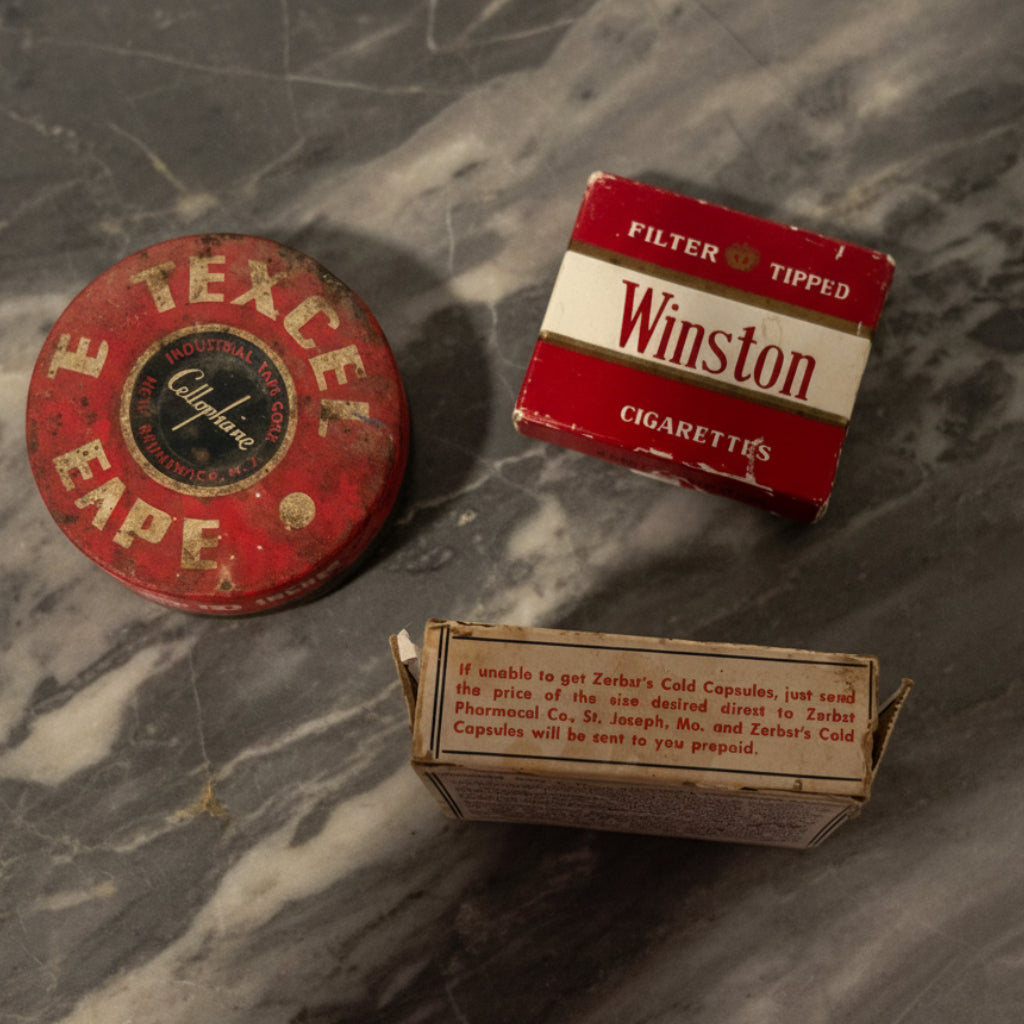 Vintage Packaging Set - Winston, Texcel Tape, Zerbst's Cold Capusles