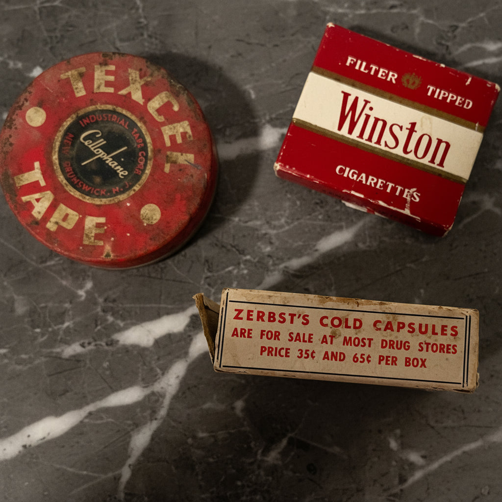 Vintage Packaging Set - Winston, Texcel Tape, Zerbst's Cold Capusles