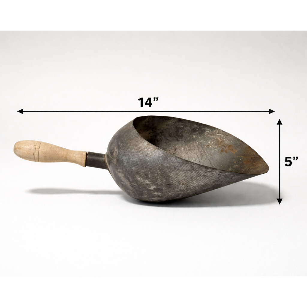 Antique Grain Scoop with Wood Handle - Primitive Metal Farm Tool USA