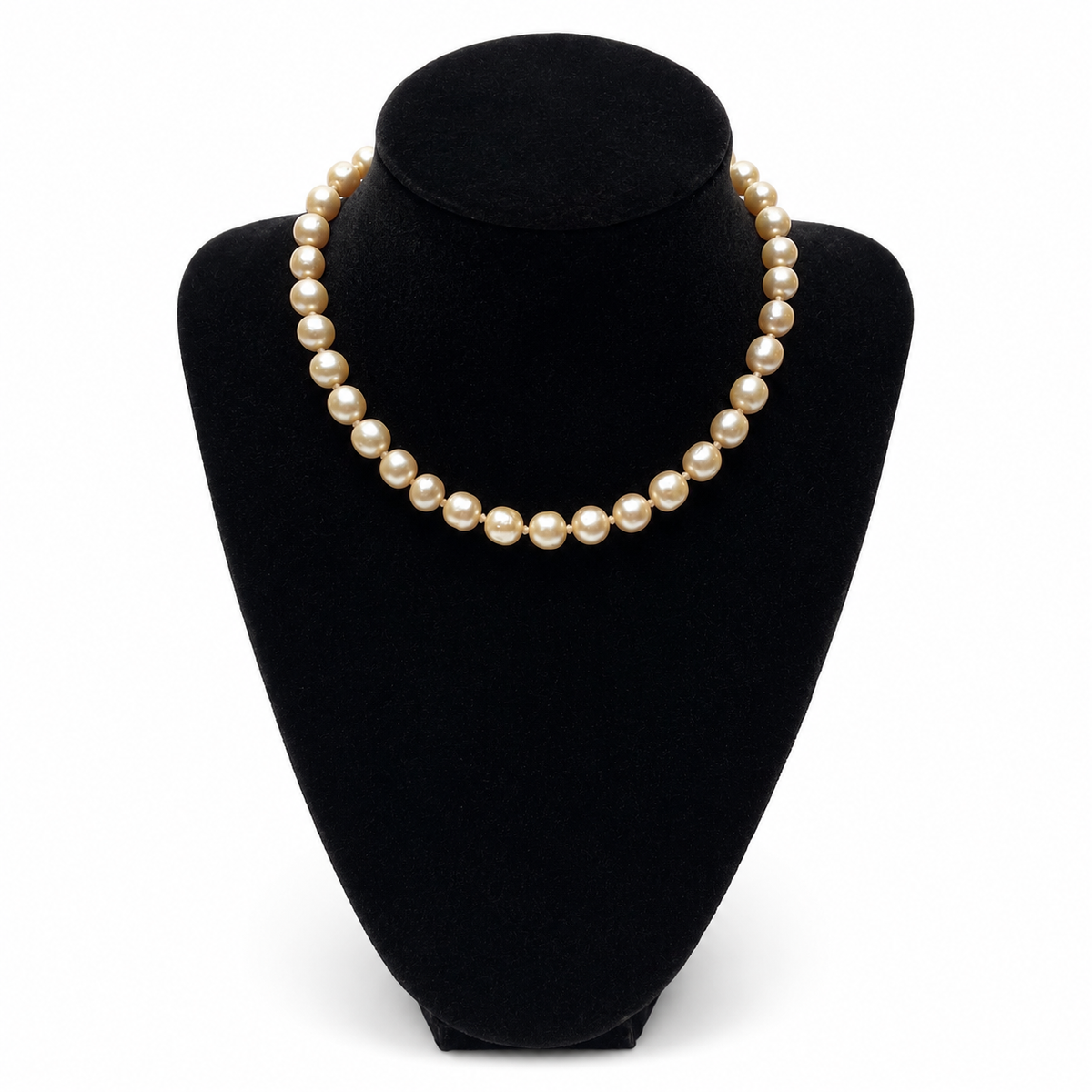 Vintage Faux Ivory Pearl & Rhinestone Necklace 19" Adjustable Length