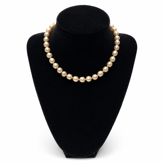 Vintage Faux Ivory Pearl & Rhinestone Necklace 19" Adjustable Length