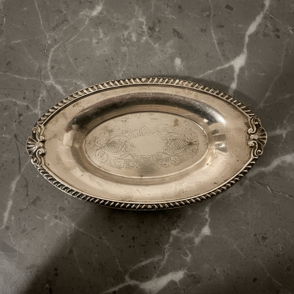 Vintage Silver Plated Oval Serving Tray with Subtle Engraved Detail