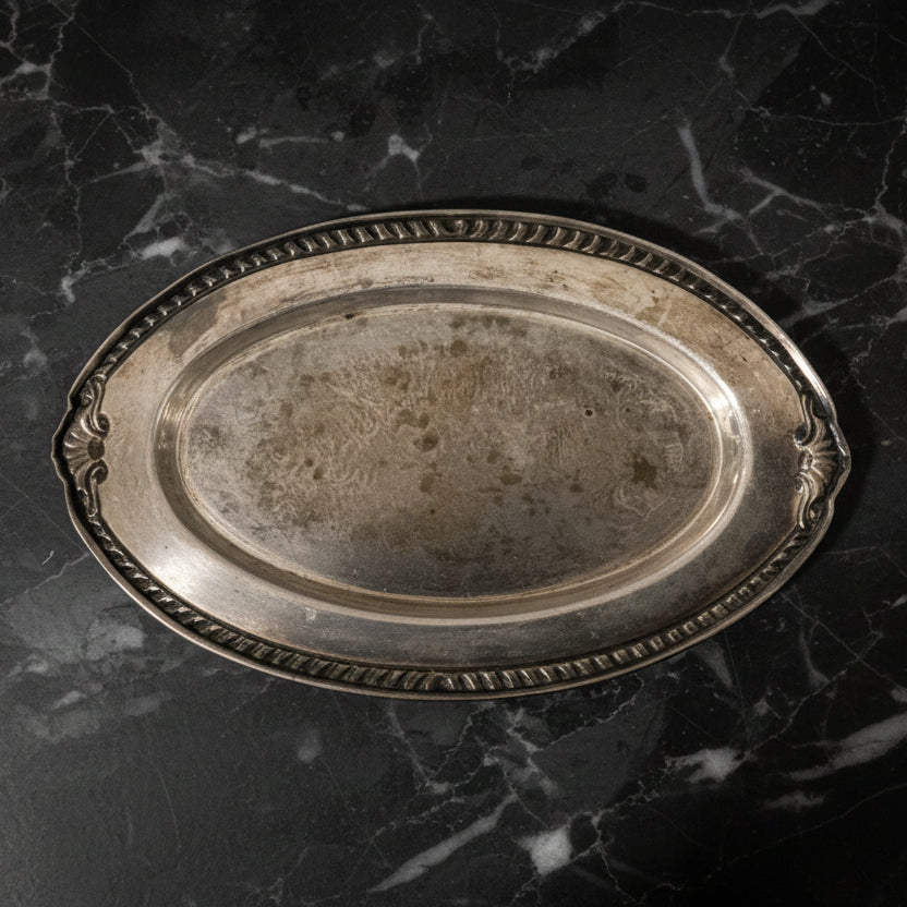 Vintage Silver Plated Oval Serving Tray with Subtle Engraved Detail