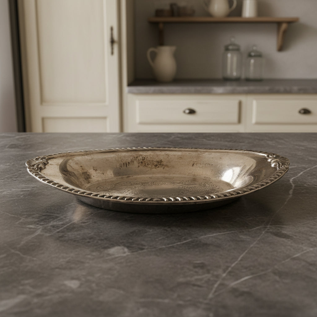 Vintage Silver Plated Oval Serving Tray with Subtle Engraved Detail