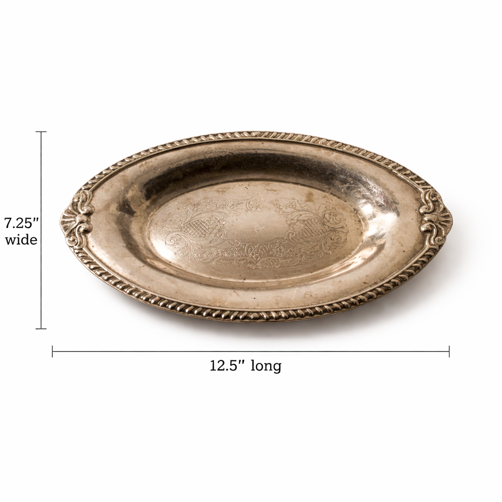 Vintage Silver Plated Oval Serving Tray with Subtle Engraved Detail