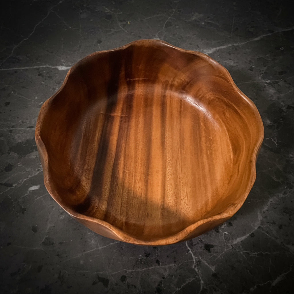 Vintage Solid Wood Bowl - 11.5 Inch Brown Farmhouse Tableware