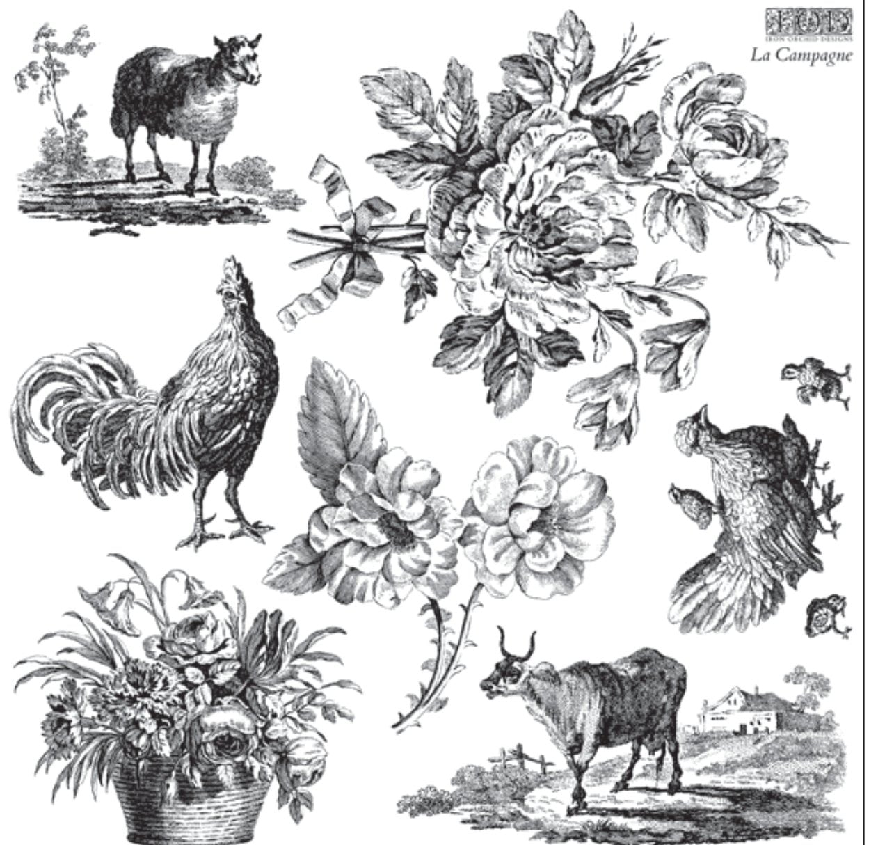 IOD La Campagne Decor Stamp by Iron Orchid Designs - Two Sheet Set