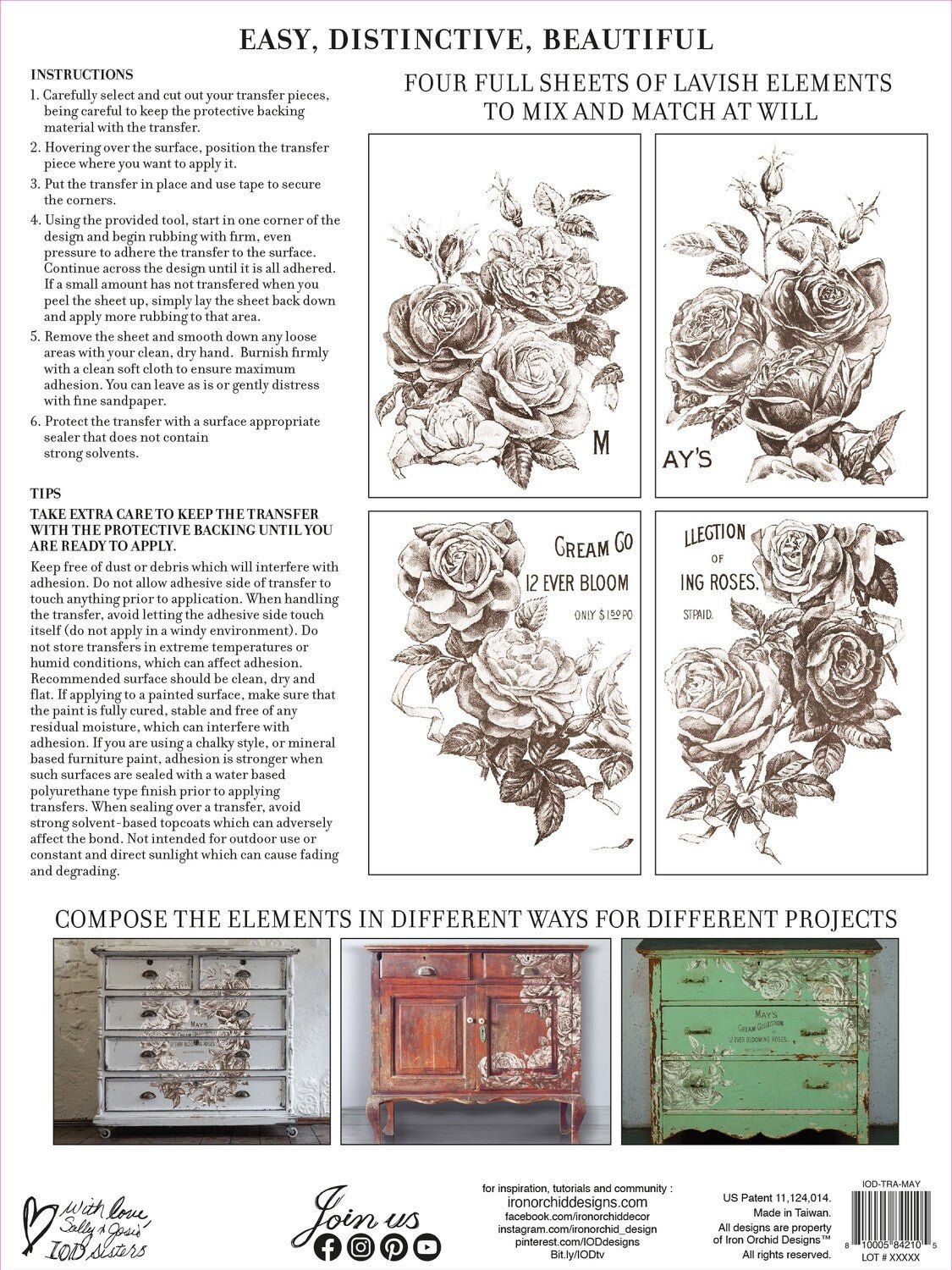 IOD May's Roses Decor Transfer - Iron Orchid Designs
